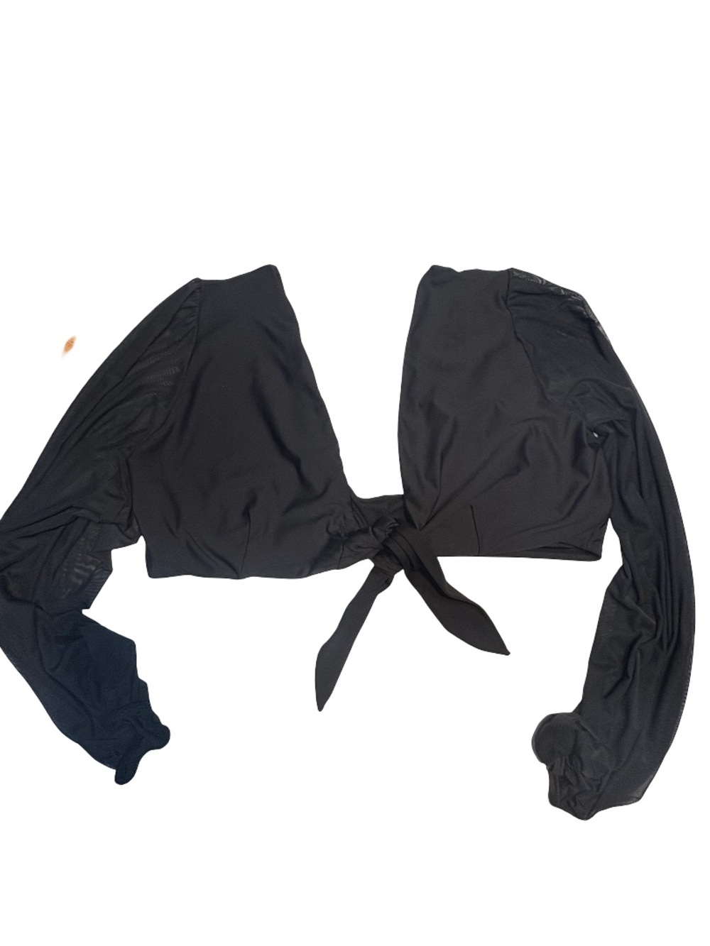 Forever 21 long-sleeve tie-front crop top featuring sheer bishop sleeves - Picture 2 of 10